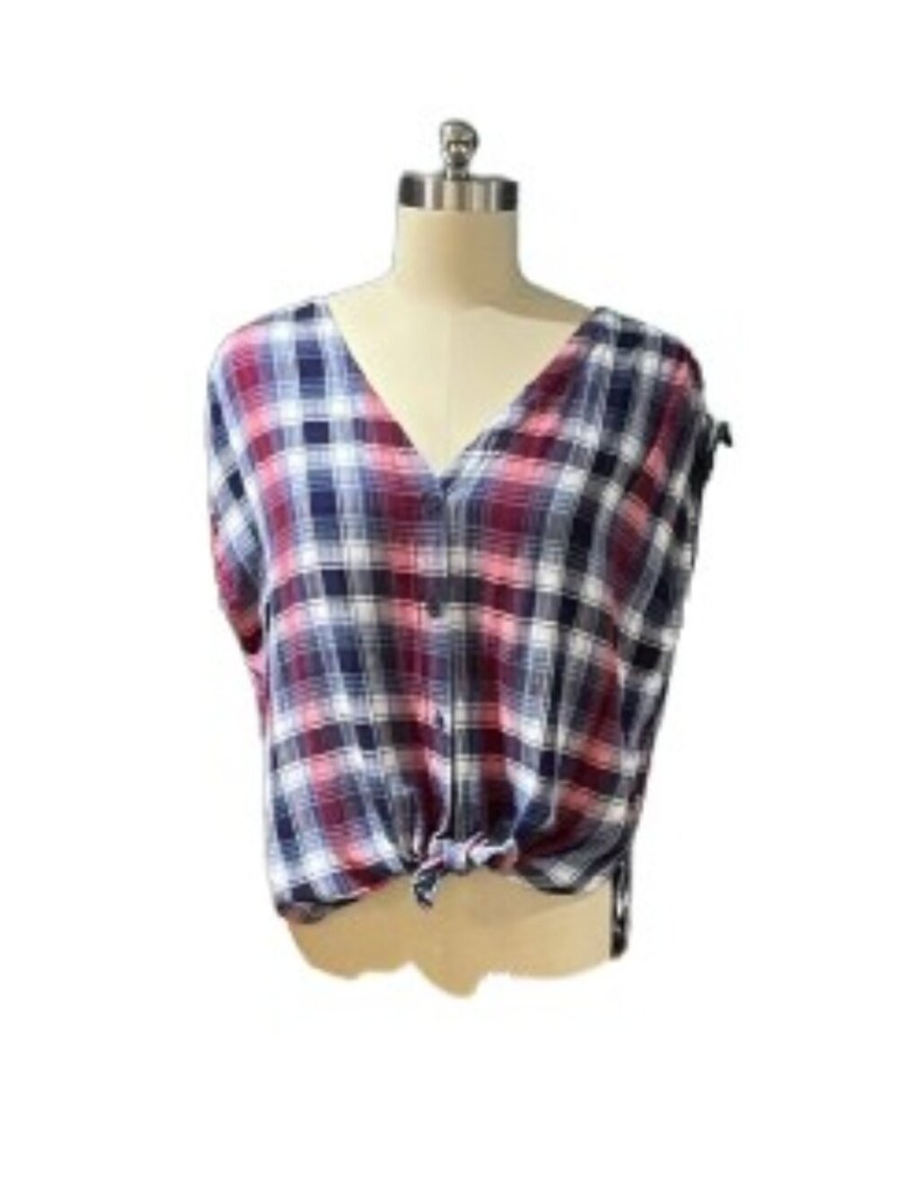 Knox Rose Plaid Tie Front Top XL – Red Blue Lightweight LNC